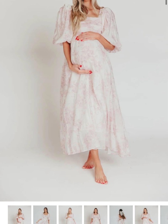 Worth Collective Dresses & Skirts - Melody Maxi Dress with Pleats and Bow Detail in Pink Toile - Bump Friendly Small